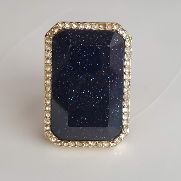Kate Spade Night Sky Jewels Blue Goldstone Statement Ring Gold Plate Size 5